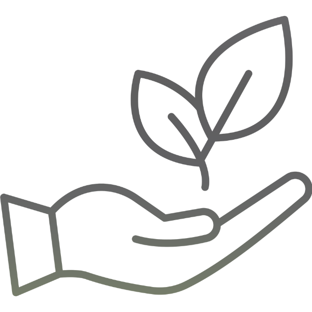 Line art of a hand holding two leaves, symbolizing sensory friendly