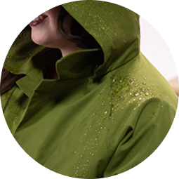 a close-up of a person wearing a raincoat