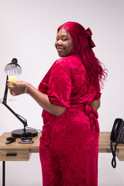 Velvet wrap dress with access
