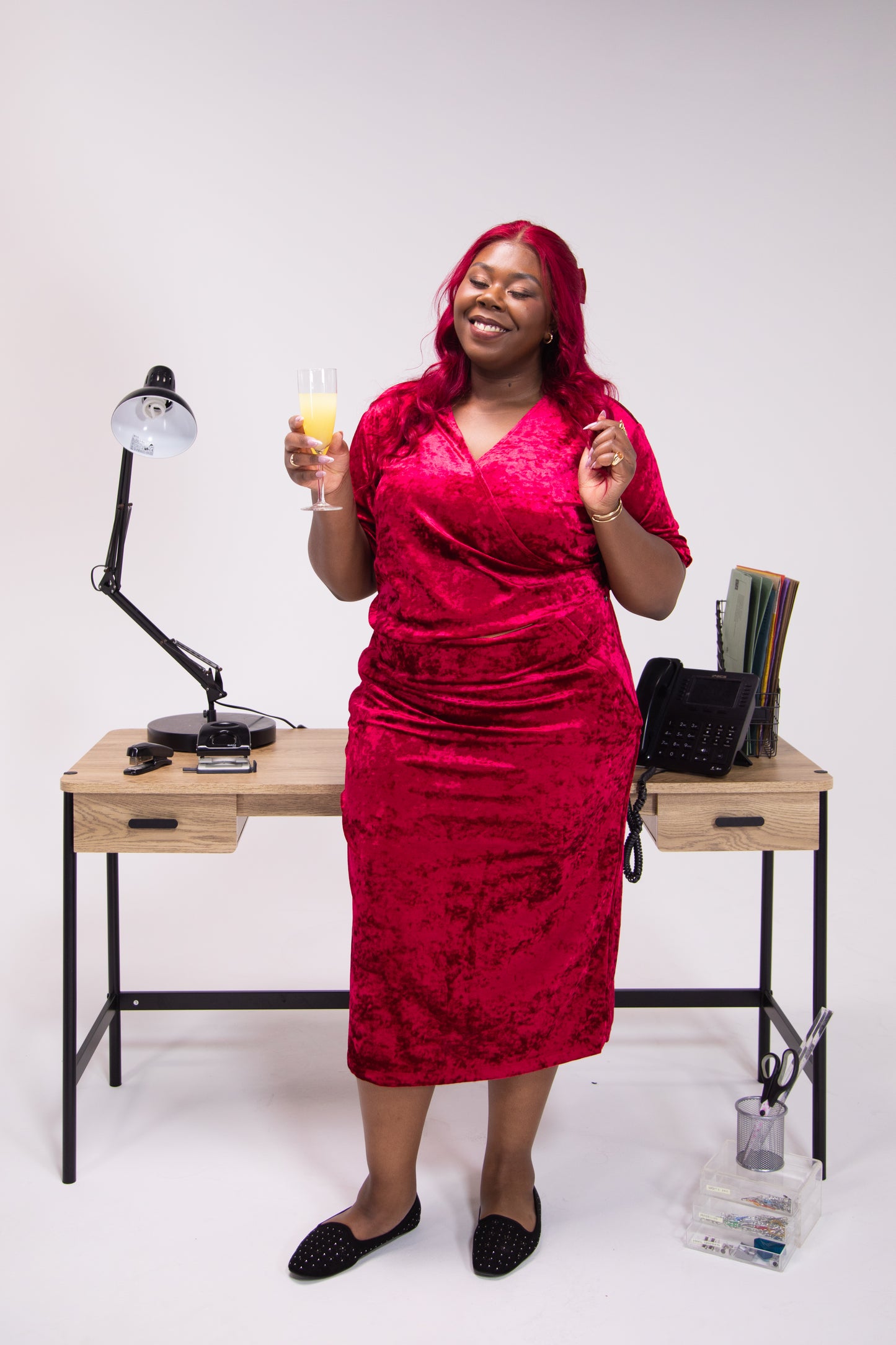 Velvet wrap dress with access