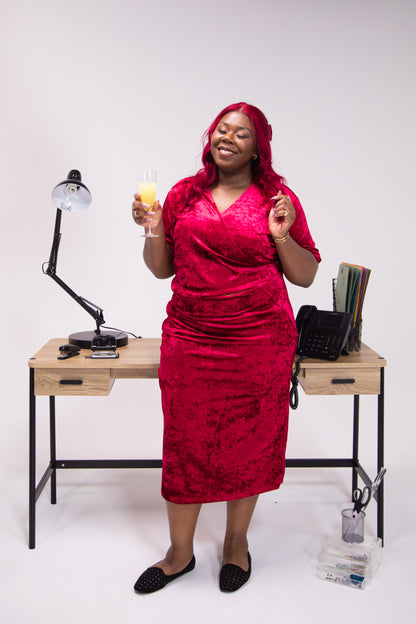 Velvet wrap dress with access