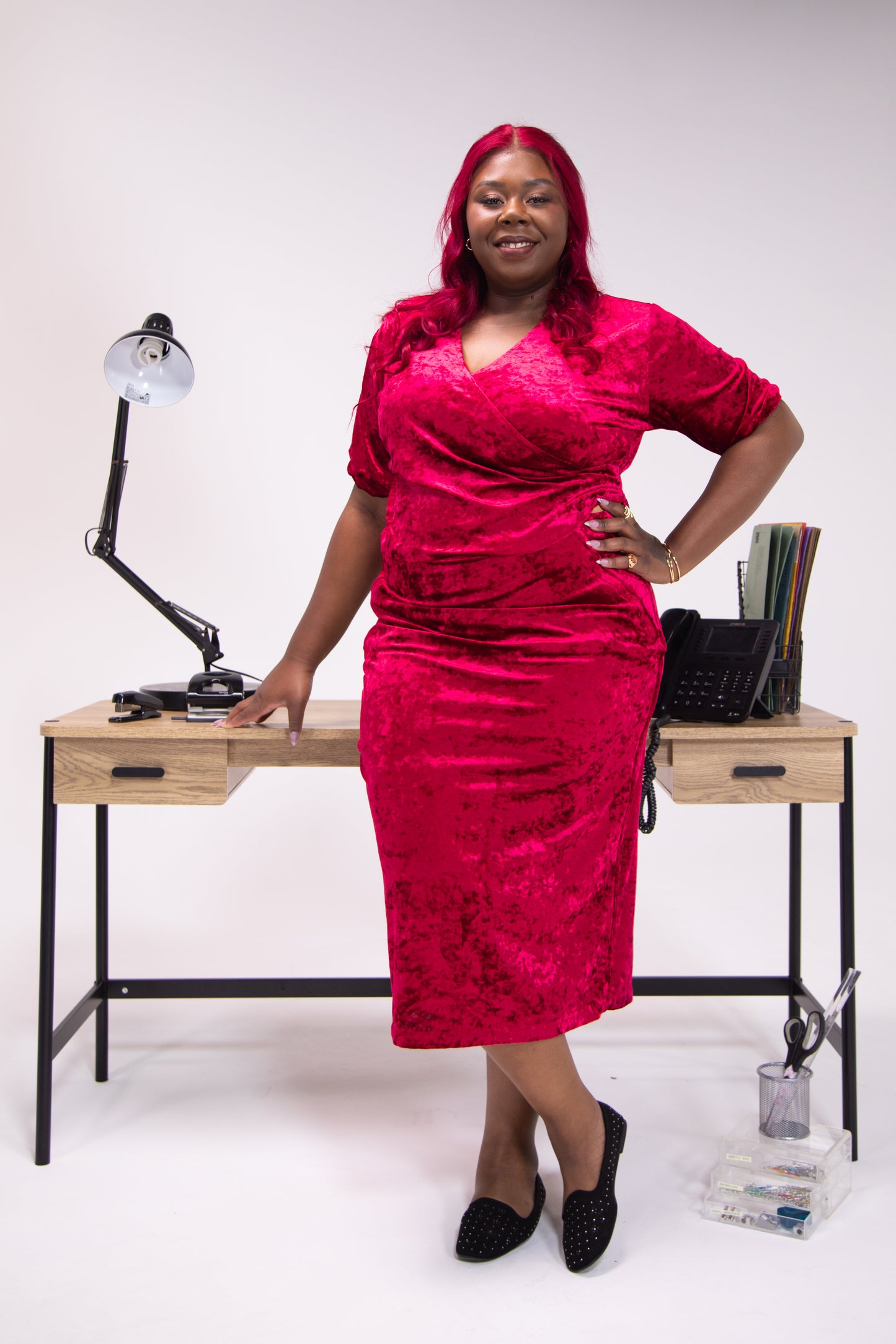 Velvet wrap dress with access