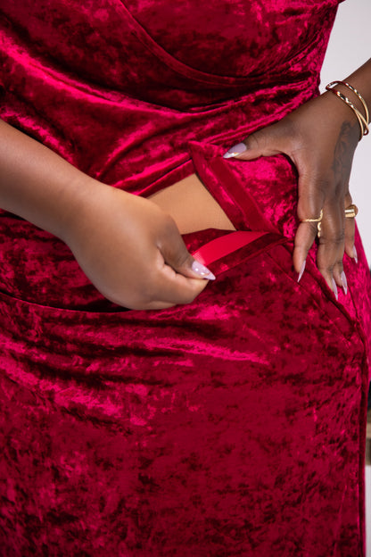 Velvet wrap dress with access