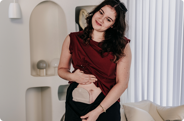 a woman with a bandage on her stomach